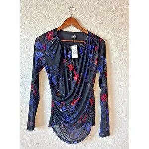 I.N.C. Floral Mesh Twlight Botique Top With Wrapped Front Size Small - NWT